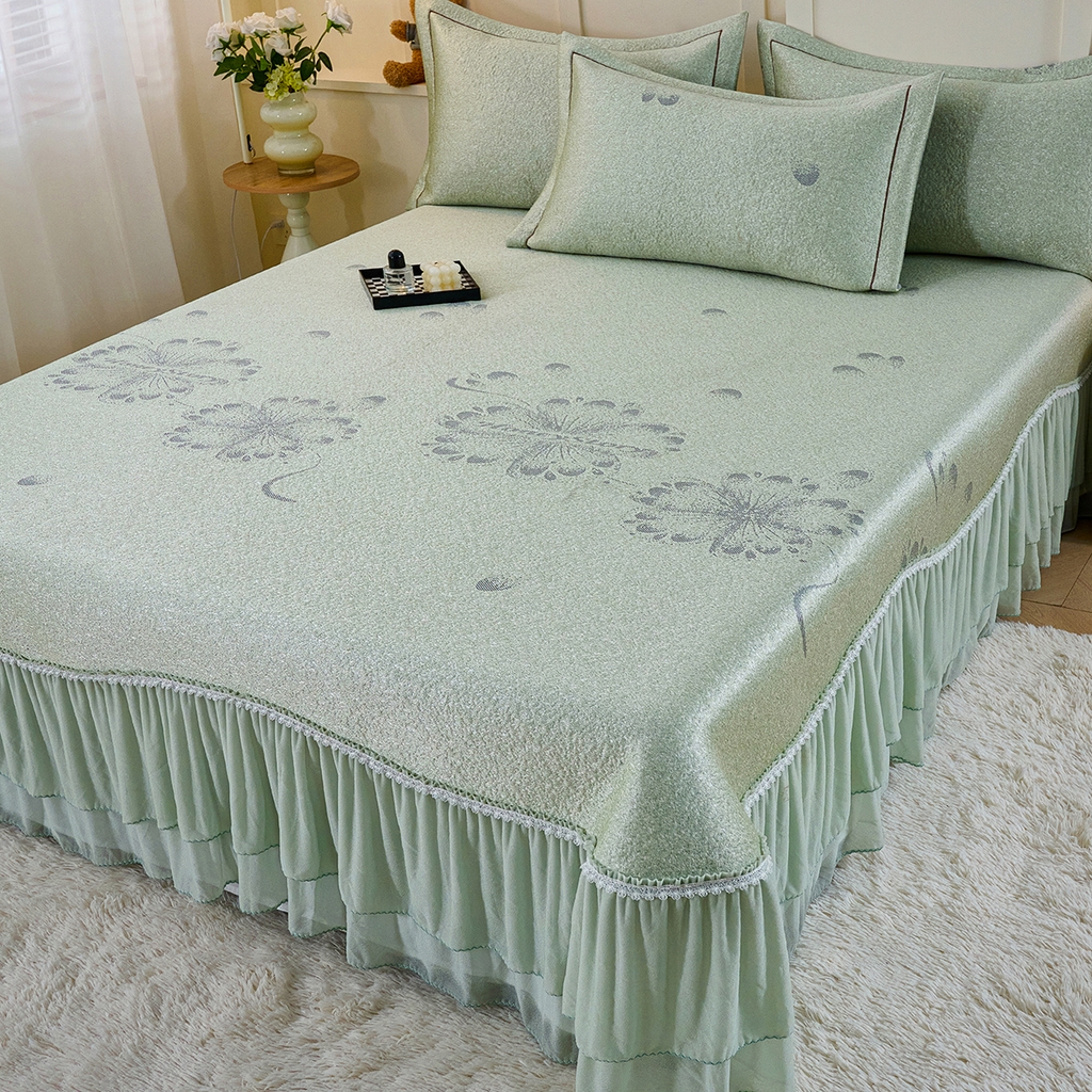 91家纺网 家纺一手货源 找家纺 梵克保罗 2026新款A类凉感豆豆席床单款凉席席子-水中花 床单款-水中花绿