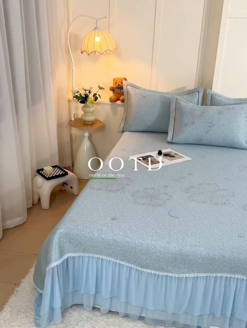 91家纺网 家纺一手货源 找家纺 梵克保罗 2026新款A类凉感豆豆席床单款凉席席子-水中花 床单款-水中花绿