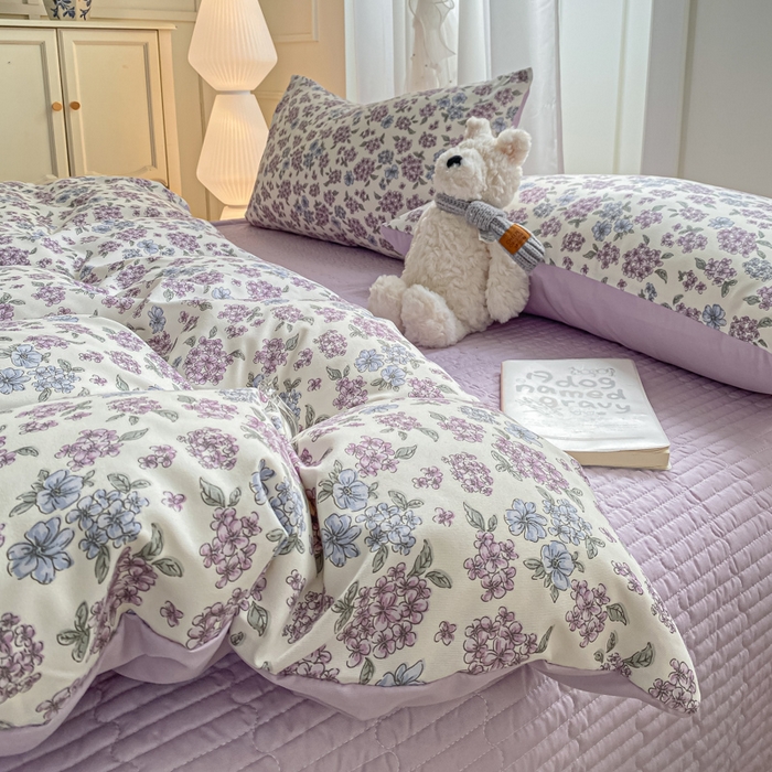 91家纺网 家纺一手货源 找家纺 仟网汇 2026新款针织棉双层纱床盖四件套夏被四件套 梦幻紫藤