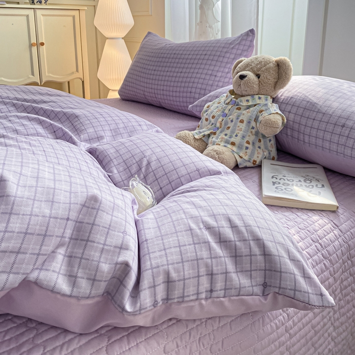 91家纺网 家纺一手货源 找家纺 仟网汇 2026新款针织棉双层纱床盖四件套夏被四件套 月半弯