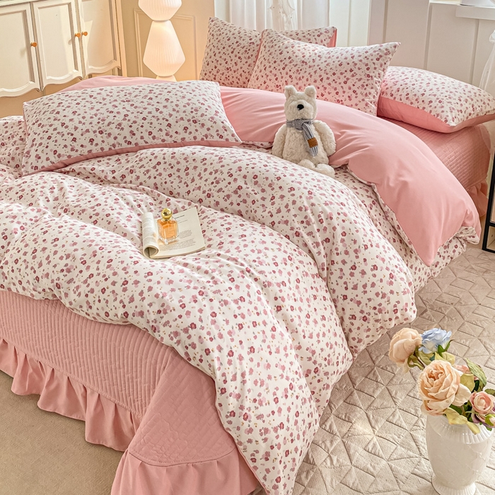 91家纺网 家纺一手货源 找家纺 仟网汇 2026新款针织棉双层纱床盖四件套夏被四件套 春日小花