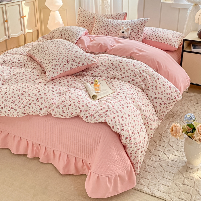 91家纺网 家纺一手货源 找家纺 仟网汇 2026新款针织棉双层纱床盖四件套夏被四件套 春日小花