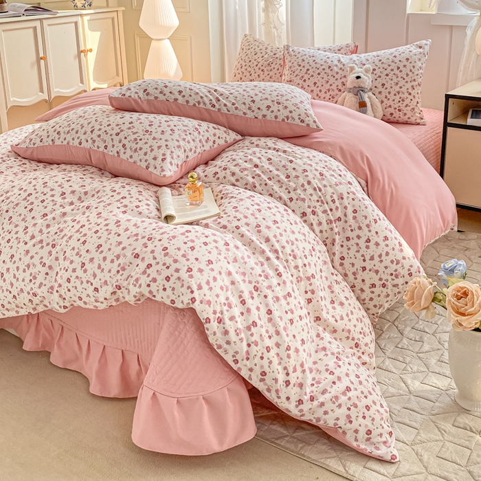 91家纺网 家纺一手货源 找家纺 仟网汇 2026新款针织棉双层纱床盖四件套夏被四件套 春日小花