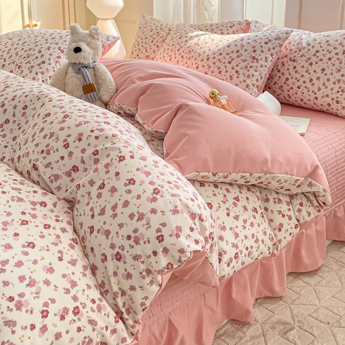 91家纺网 家纺一手货源 找家纺 仟网汇 2026新款针织棉双层纱床盖四件套夏被四件套 春日小花