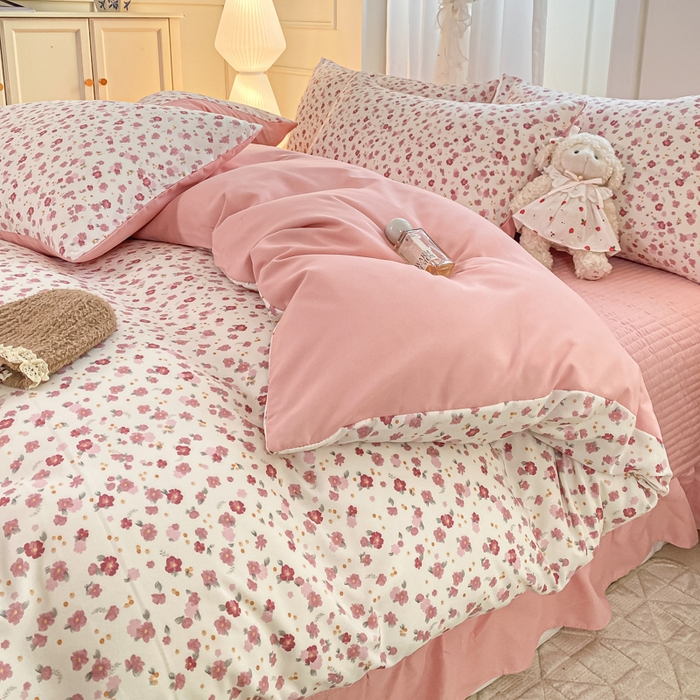 91家纺网 家纺一手货源 找家纺 仟网汇 2026新款针织棉双层纱床盖四件套夏被四件套 春日小花