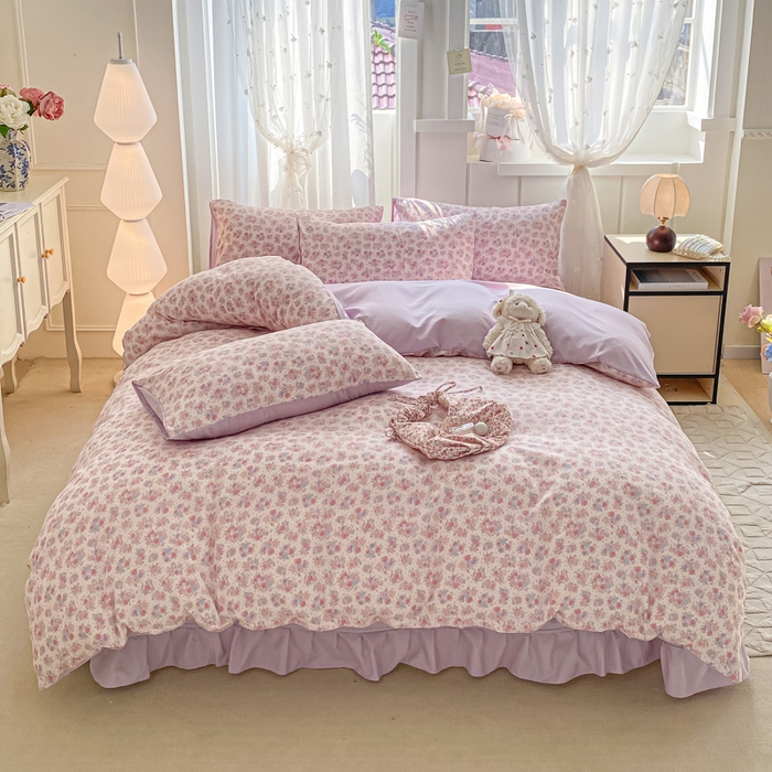 91家纺网 家纺一手货源 找家纺 仟网汇 2026新款针织棉双层纱床盖四件套夏被四件套 春天里