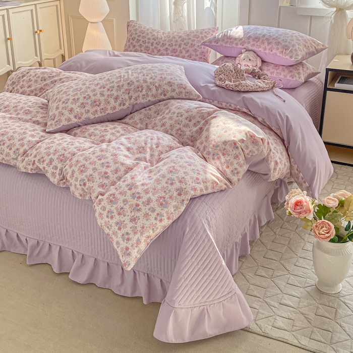 91家纺网 家纺一手货源 找家纺 仟网汇 2026新款针织棉双层纱床盖四件套夏被四件套 春天里