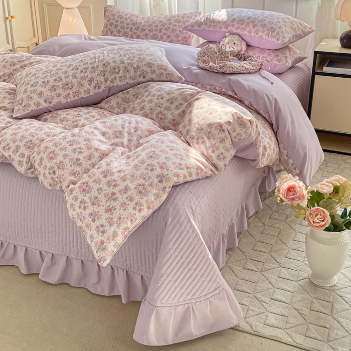 91家纺网 家纺一手货源 找家纺 仟网汇 2026新款针织棉双层纱床盖四件套夏被四件套 春天里