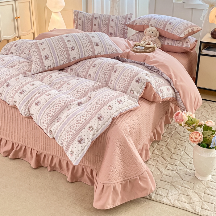 91家纺网 家纺一手货源 找家纺 仟网汇 2026新款针织棉双层纱床盖四件套夏被四件套 格林童话