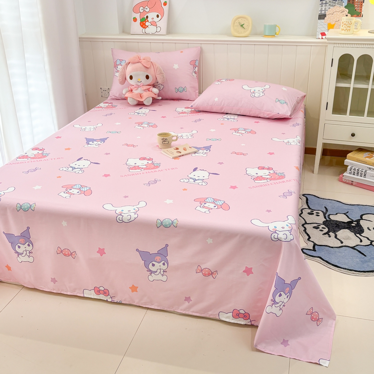 91家纺网 家纺一手货源 找家纺 （总）孩子王家纺 2026新款卡通全棉纯棉正版授权小版三丽鸥系列单床笠床笠单件单品床笠（含防伪码）