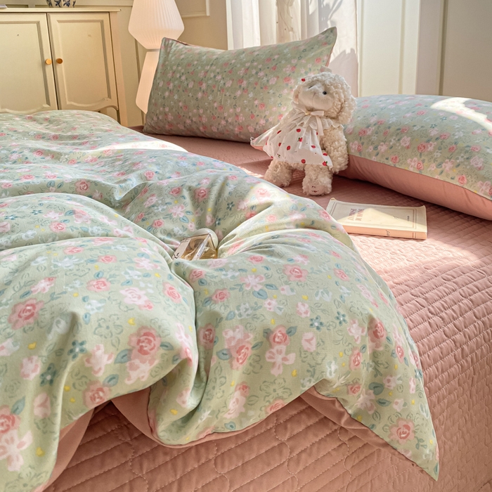 仟网汇 2026新款针织棉双层纱床盖四件套夏被四件套 海盐薄荷