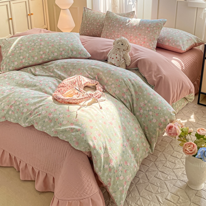 91家纺网 家纺一手货源 找家纺 仟网汇 2026新款针织棉双层纱床盖四件套夏被四件套 海盐薄荷