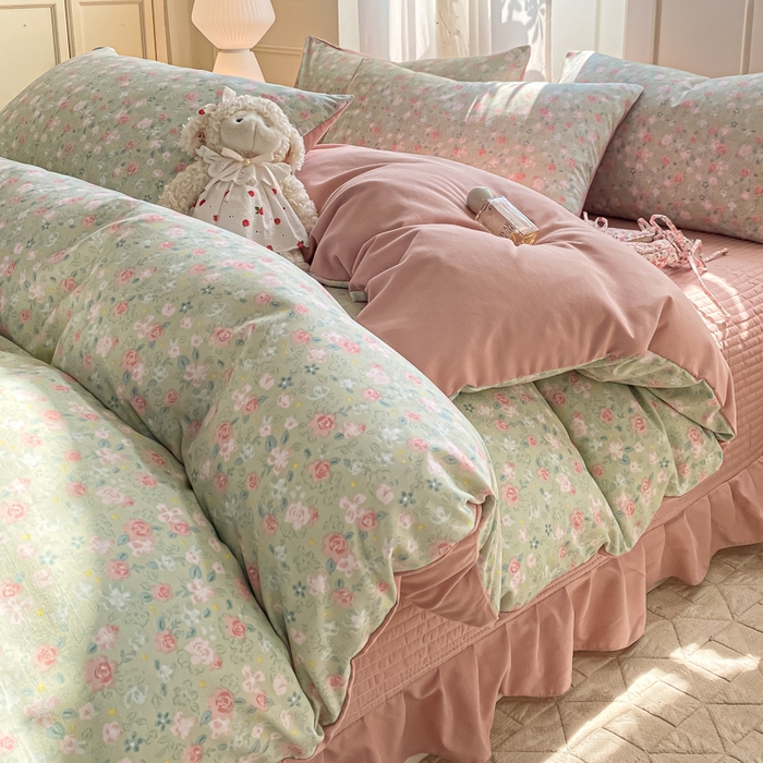 91家纺网 家纺一手货源 找家纺 仟网汇 2026新款针织棉双层纱床盖四件套夏被四件套 海盐薄荷