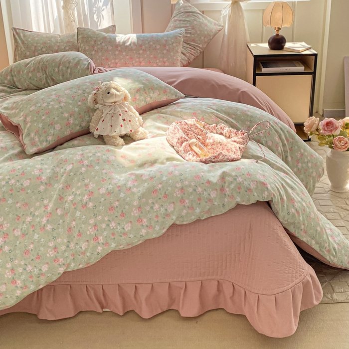 91家纺网 家纺一手货源 找家纺 仟网汇 2026新款针织棉双层纱床盖四件套夏被四件套 海盐薄荷