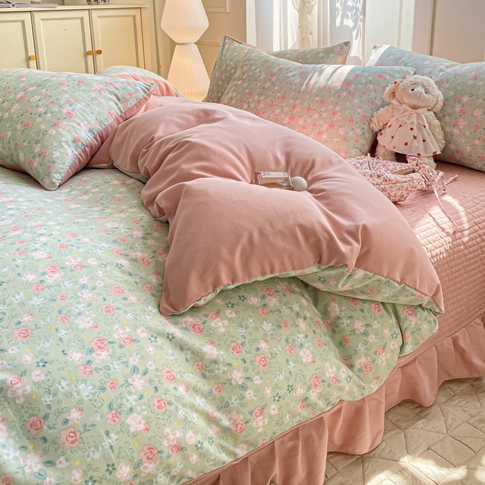 91家纺网 家纺一手货源 找家纺 仟网汇 2026新款针织棉双层纱床盖四件套夏被四件套 海盐薄荷