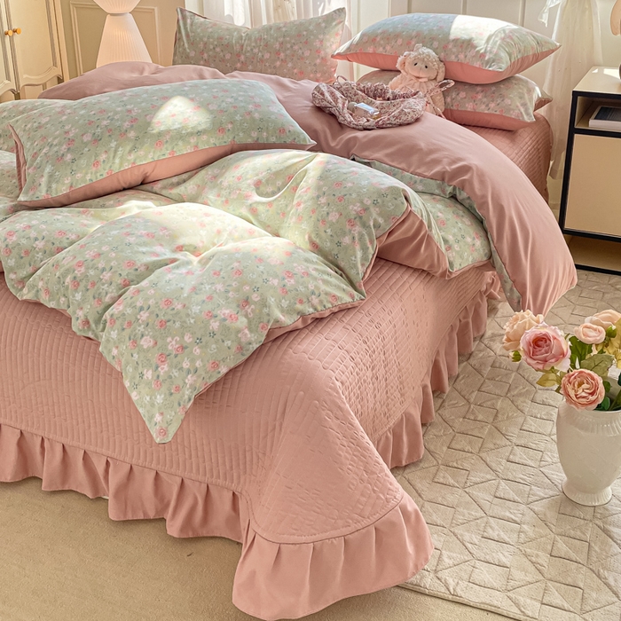 91家纺网 家纺一手货源 找家纺 仟网汇 2026新款针织棉双层纱床盖四件套夏被四件套 海盐薄荷