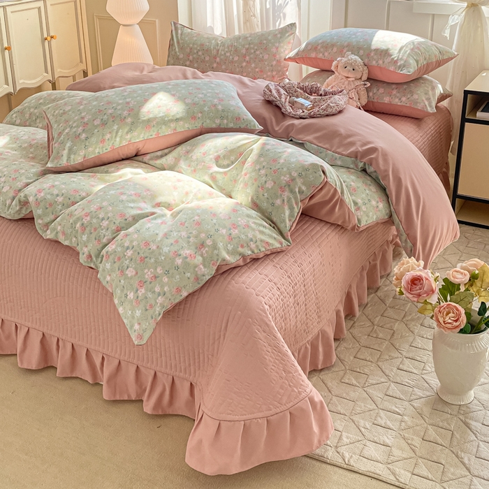 91家纺网 家纺一手货源 找家纺 仟网汇 2026新款针织棉双层纱床盖四件套夏被四件套 海盐薄荷