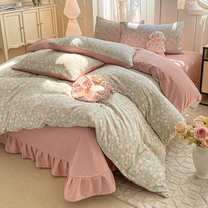 91家纺网 家纺一手货源 找家纺 仟网汇 2026新款针织棉双层纱床盖四件套夏被四件套 海盐薄荷