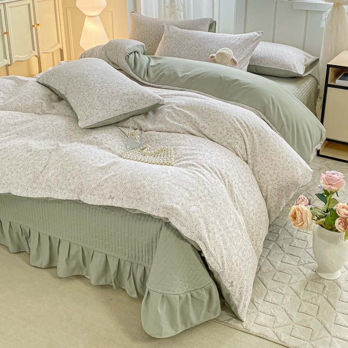 91家纺网 家纺一手货源 找家纺 仟网汇 2026新款针织棉双层纱床盖四件套夏被四件套 花与兔