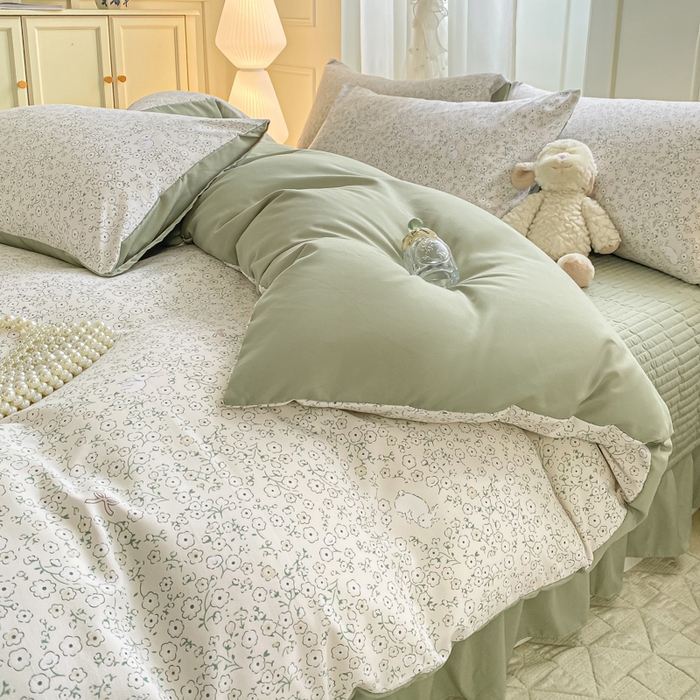 91家纺网 家纺一手货源 找家纺 仟网汇 2026新款针织棉双层纱床盖四件套夏被四件套 花与兔