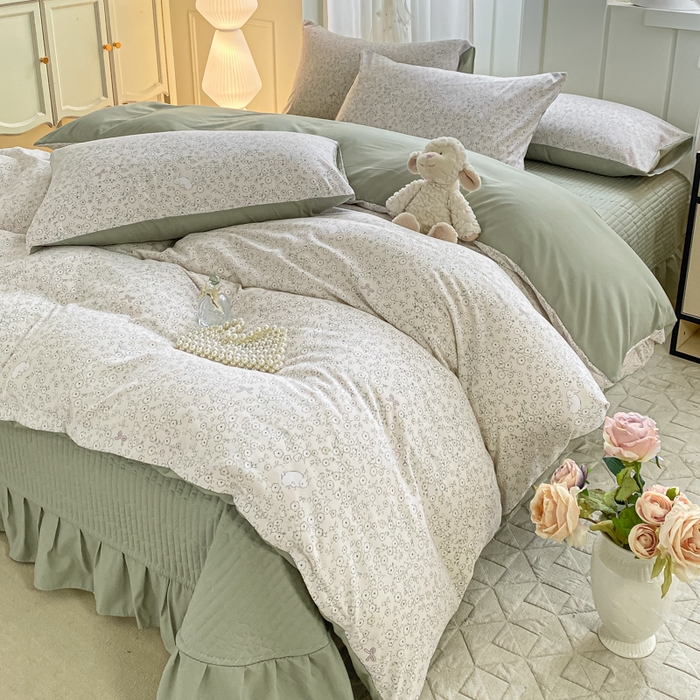 91家纺网 家纺一手货源 找家纺 仟网汇 2026新款针织棉双层纱床盖四件套夏被四件套 花与兔