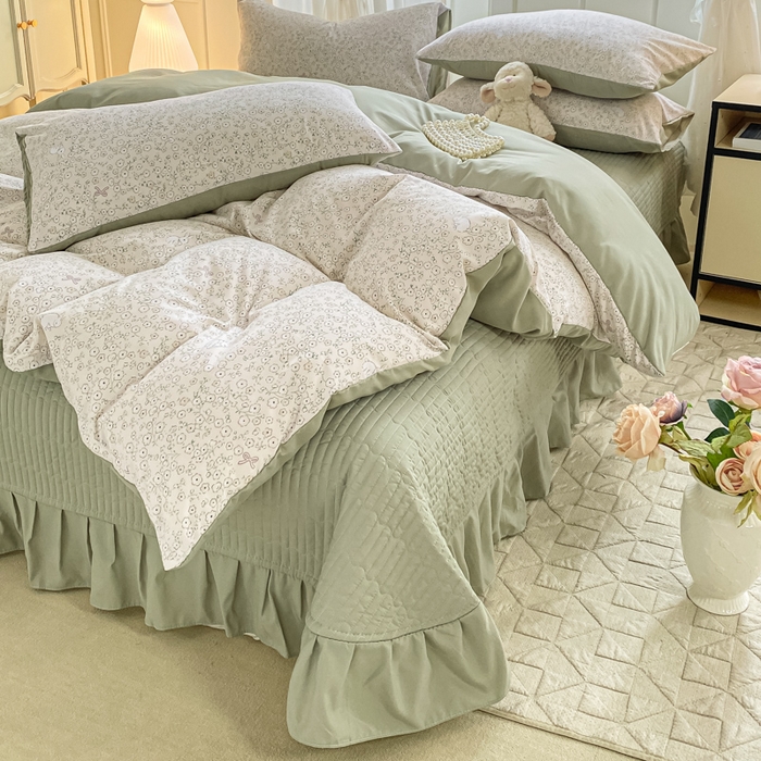 91家纺网 家纺一手货源 找家纺 仟网汇 2026新款针织棉双层纱床盖四件套夏被四件套 花与兔