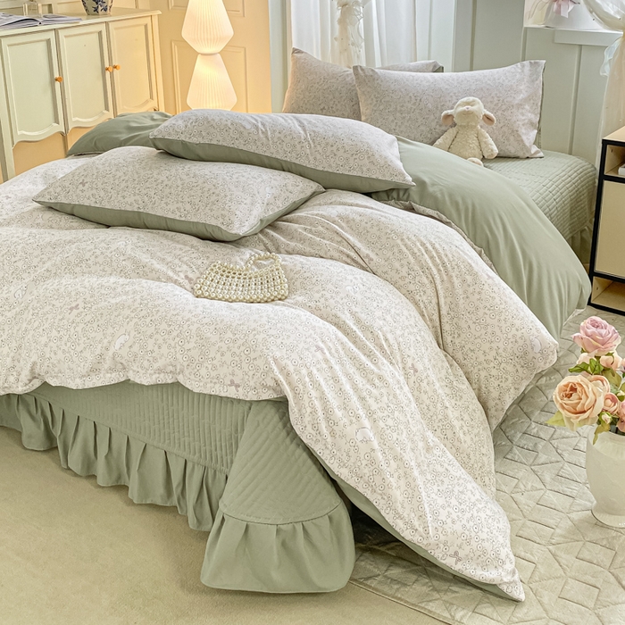 91家纺网 家纺一手货源 找家纺 仟网汇 2026新款针织棉双层纱床盖四件套夏被四件套 花与兔