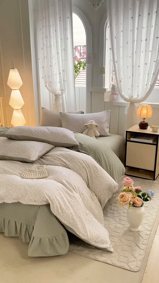 91家纺网 家纺一手货源 找家纺 仟网汇 2026新款针织棉双层纱床盖四件套夏被四件套 花与兔