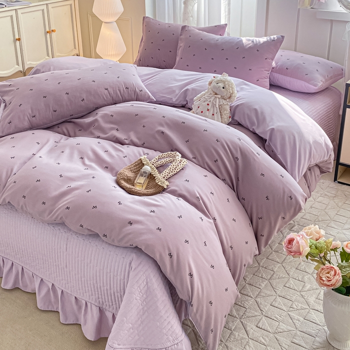 91家纺网 家纺一手货源 找家纺 仟网汇 2026新款针织棉双层纱床盖四件套夏被四件套 结羽