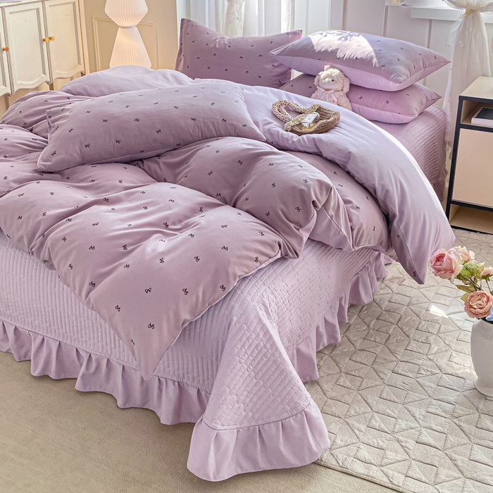 91家纺网 家纺一手货源 找家纺 仟网汇 2026新款针织棉双层纱床盖四件套夏被四件套 结羽