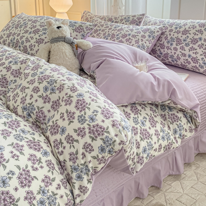 91家纺网 家纺一手货源 找家纺 仟网汇 2026新款针织棉双层纱床盖四件套夏被四件套 梦幻紫藤