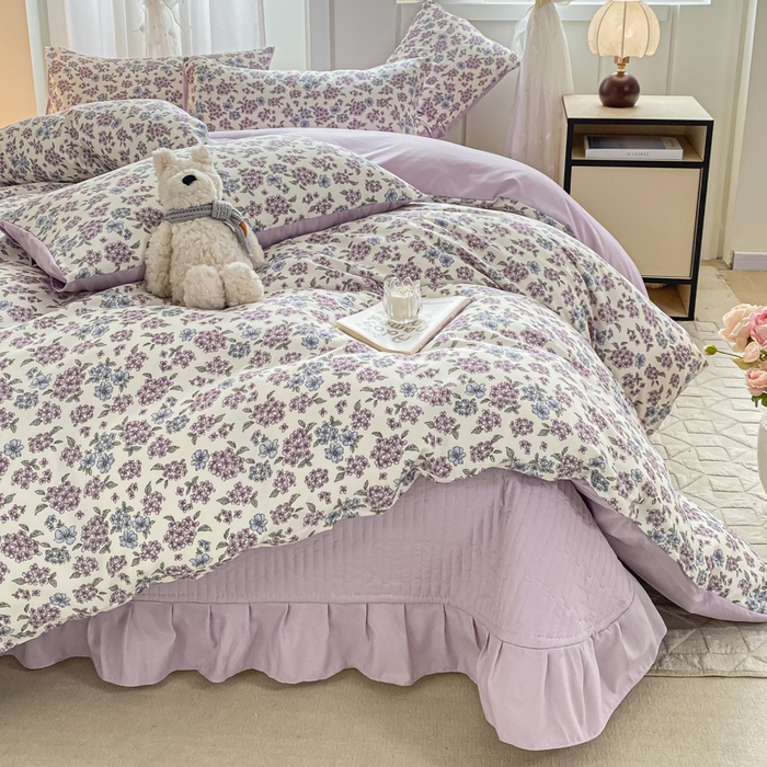 91家纺网 家纺一手货源 找家纺 仟网汇 2026新款针织棉双层纱床盖四件套夏被四件套 梦幻紫藤