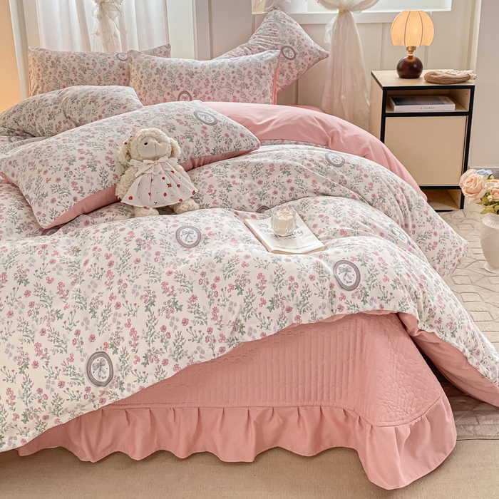 91家纺网 家纺一手货源 找家纺 仟网汇 2026新款针织棉双层纱床盖四件套夏被四件套 秘境