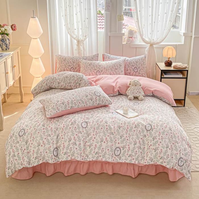 91家纺网 家纺一手货源 找家纺 仟网汇 2026新款针织棉双层纱床盖四件套夏被四件套 秘境