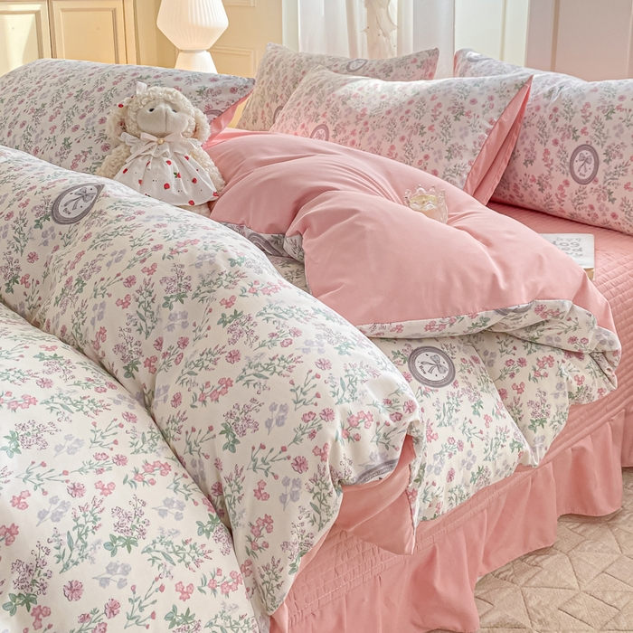 91家纺网 家纺一手货源 找家纺 仟网汇 2026新款针织棉双层纱床盖四件套夏被四件套 秘境