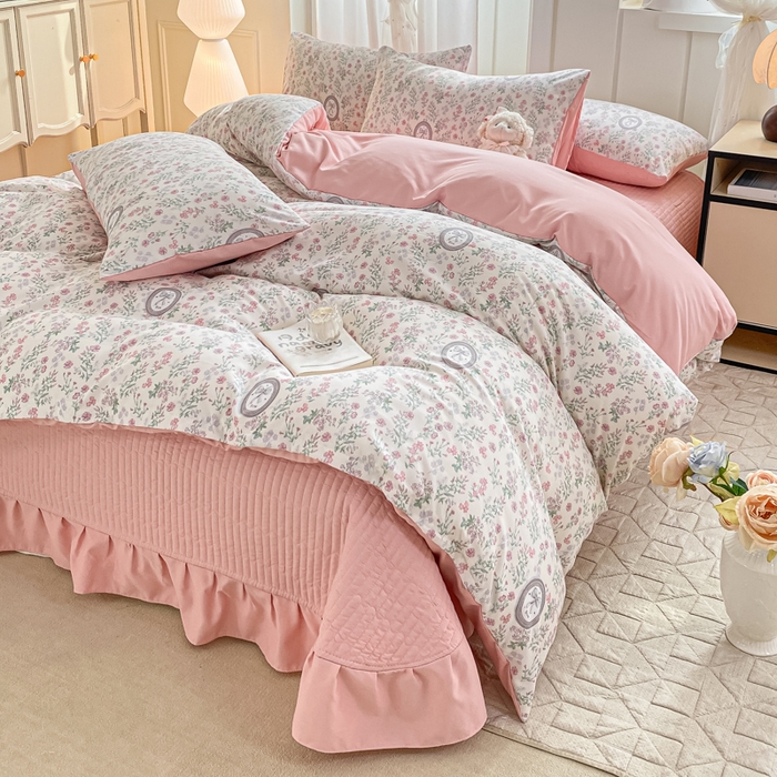 91家纺网 家纺一手货源 找家纺 仟网汇 2026新款针织棉双层纱床盖四件套夏被四件套 秘境