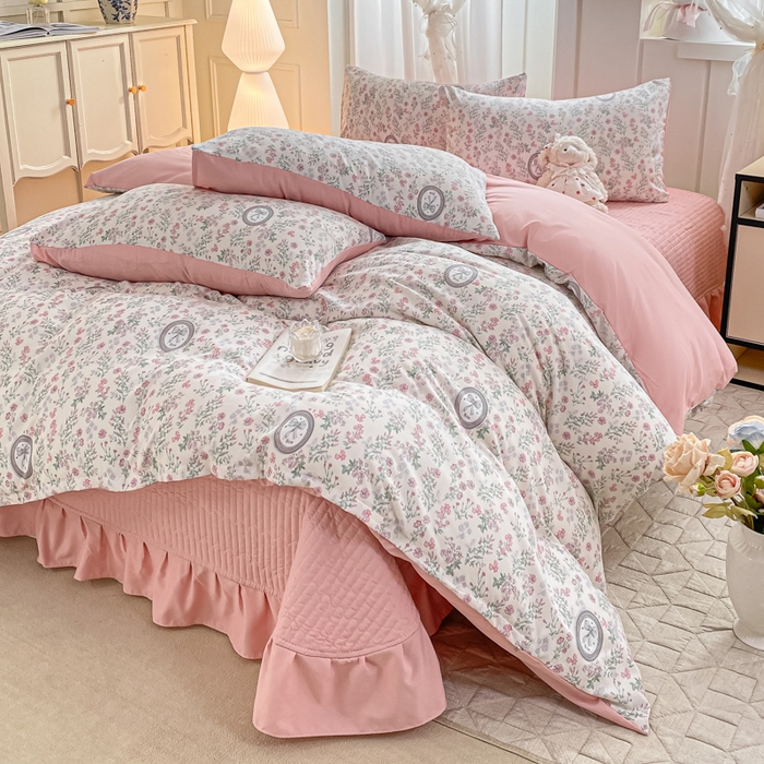 91家纺网 家纺一手货源 找家纺 仟网汇 2026新款针织棉双层纱床盖四件套夏被四件套 秘境