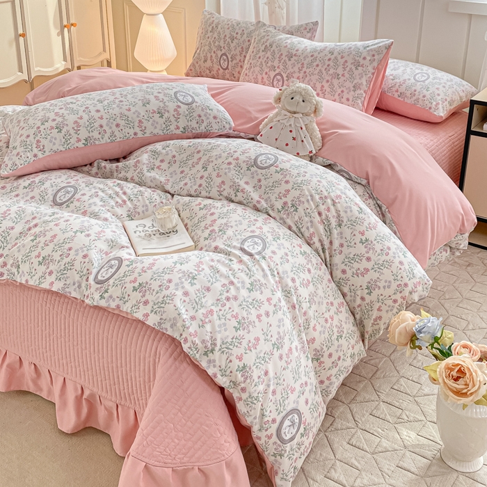 91家纺网 家纺一手货源 找家纺 仟网汇 2026新款针织棉双层纱床盖四件套夏被四件套 秘境