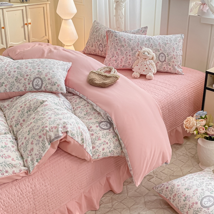 91家纺网 家纺一手货源 找家纺 仟网汇 2026新款针织棉双层纱床盖四件套夏被四件套 秘境