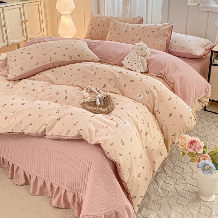 91家纺网 家纺一手货源 找家纺 仟网汇 2026新款针织棉双层纱床盖四件套夏被四件套 莫奈花园