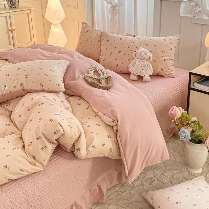 91家纺网 家纺一手货源 找家纺 仟网汇 2026新款针织棉双层纱床盖四件套夏被四件套 莫奈花园