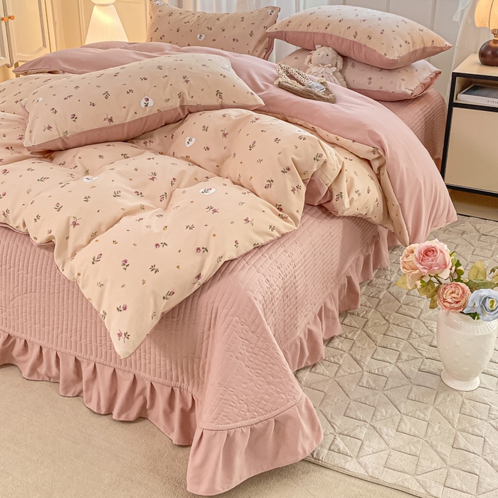 91家纺网 家纺一手货源 找家纺 仟网汇 2026新款针织棉双层纱床盖四件套夏被四件套 莫奈花园