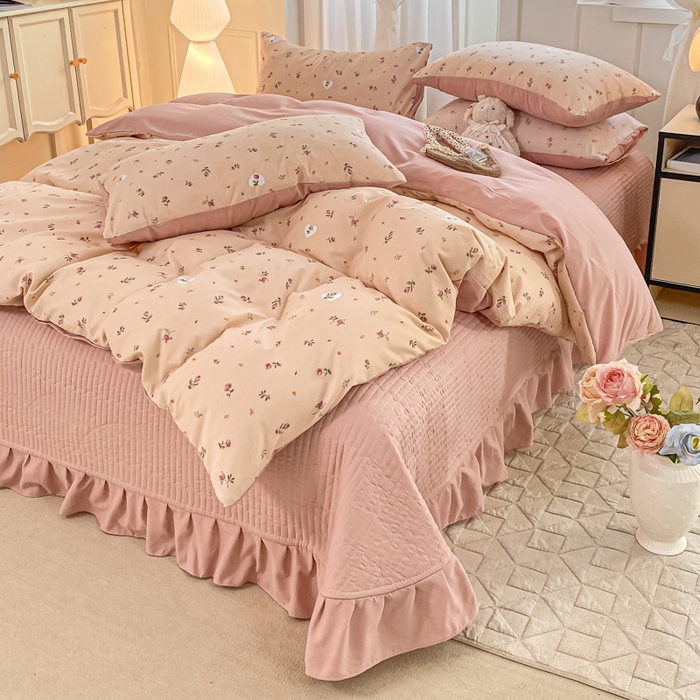 91家纺网 家纺一手货源 找家纺 仟网汇 2026新款针织棉双层纱床盖四件套夏被四件套 莫奈花园