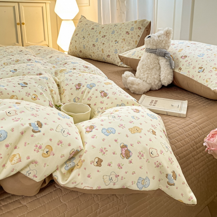 仟网汇 2026新款针织棉双层纱床盖四件套夏被四件套 奶芙汪汪