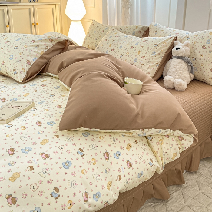 91家纺网 家纺一手货源 找家纺 仟网汇 2026新款针织棉双层纱床盖四件套夏被四件套 奶芙汪汪