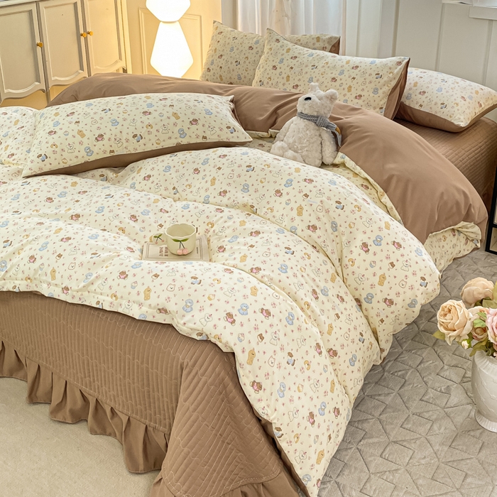 91家纺网 家纺一手货源 找家纺 仟网汇 2026新款针织棉双层纱床盖四件套夏被四件套 奶芙汪汪