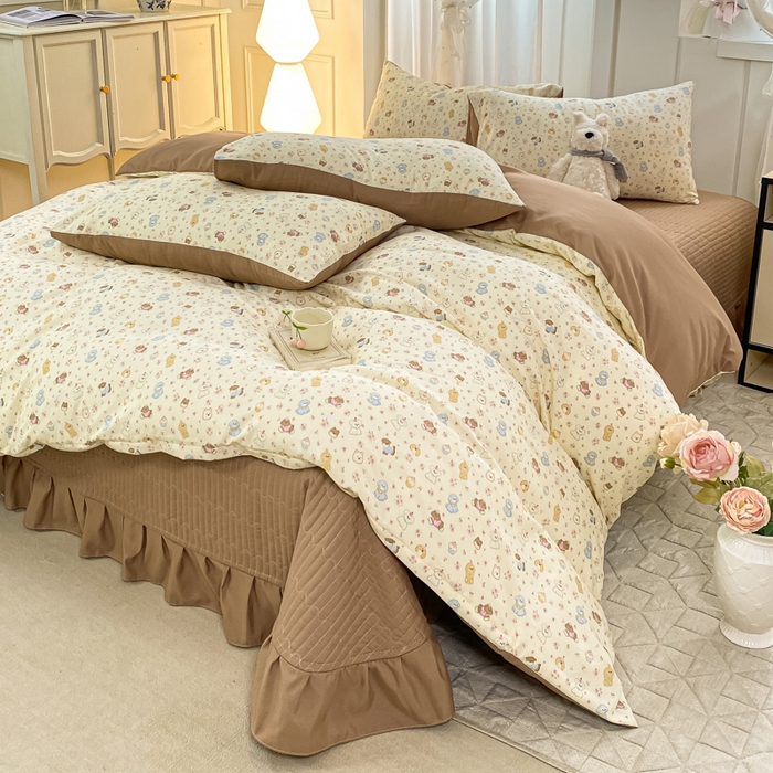 91家纺网 家纺一手货源 找家纺 仟网汇 2026新款针织棉双层纱床盖四件套夏被四件套 奶芙汪汪