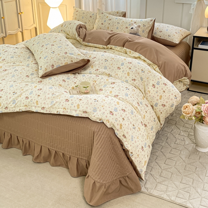 91家纺网 家纺一手货源 找家纺 仟网汇 2026新款针织棉双层纱床盖四件套夏被四件套 奶芙汪汪