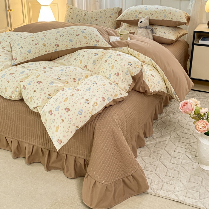 91家纺网 家纺一手货源 找家纺 仟网汇 2026新款针织棉双层纱床盖四件套夏被四件套 奶芙汪汪