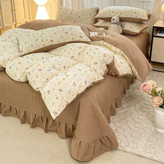 91家纺网 家纺一手货源 找家纺 仟网汇 2026新款针织棉双层纱床盖四件套夏被四件套 奶芙汪汪